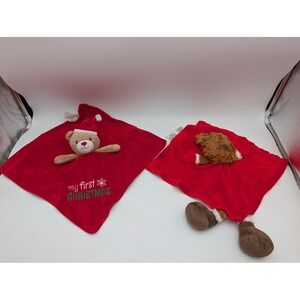 Baby Starters Security Blanket Red My First Christmas Bear Reindeer Lovey Lot